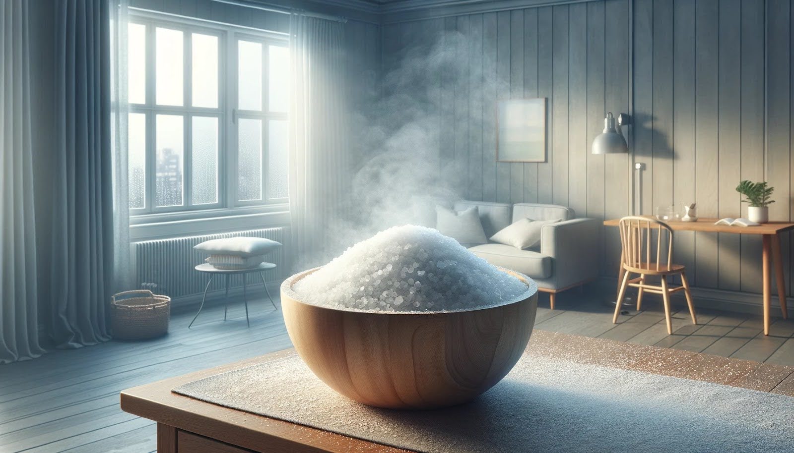 soľ v miske, použitá na účel odstránenia vlhkosti v interiéri