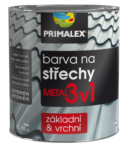 Primalex Metal 3v1 farba na strechy Biela,0.75L
