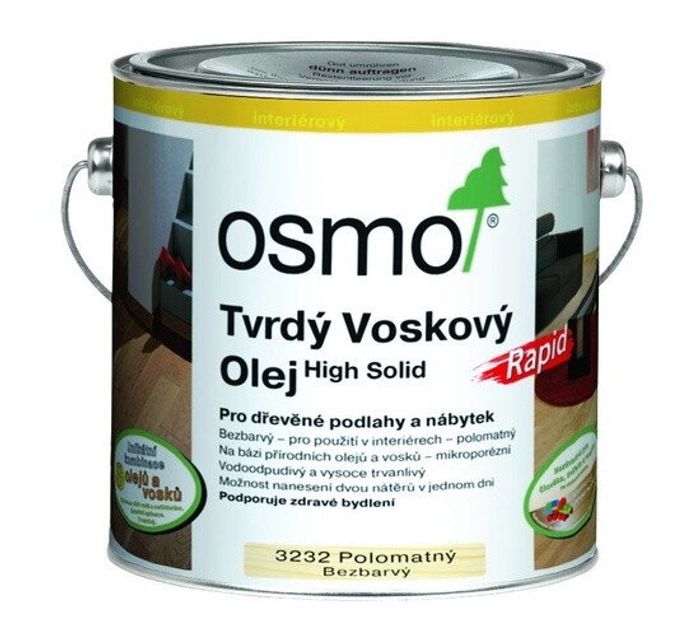 OSMO Tvrdý voskový olej Rapid 3232 Bezfarebný polomat.(hodvábny lesk),2.5L
